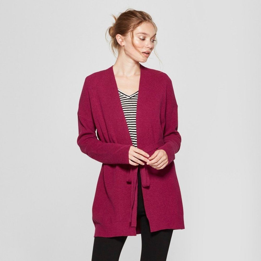 WOMEN'S Belted Open Cardigan Sweater - A New Day Berry (Pink)
